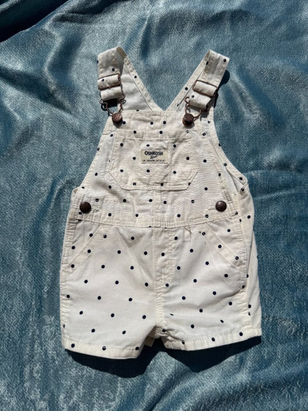 OshKosh B'gosh White Polka Dot Short Overalls